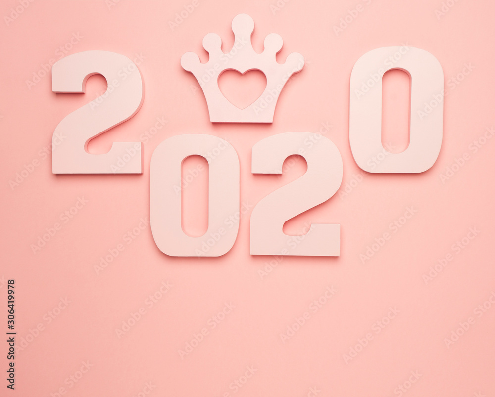 Creative inspiration concepts 2020 with text number and crown on the color background.Business resolution, action plan ideas.Pink color pale shades. Creative inspiration concepts 2020 with text number and crown on the color background.Business resolution, action plan ideas.Pink color pale shades.