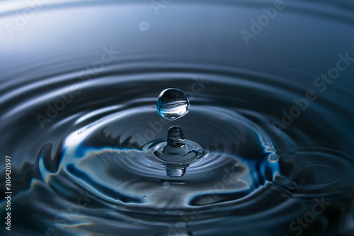 Splash of water close-up. Water drop. A blue drop of water. Falling water. The rain closeup.