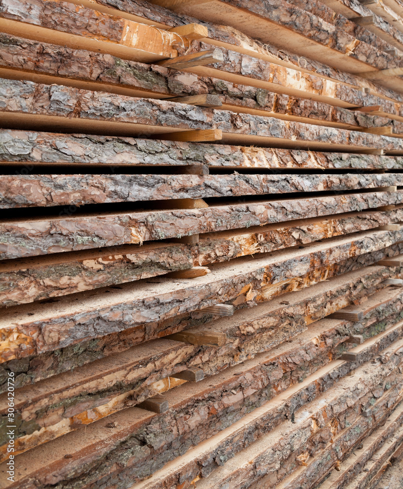 Wooden planks. Air-drying timber stack. Wooden planks. Air-drying timber stack.