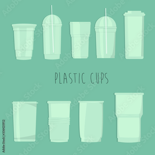 collection of plastic cups. flat design illustration