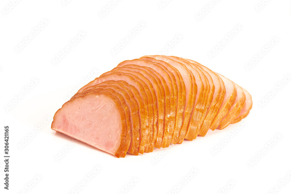 Sliced Ham Isolated on a White Background