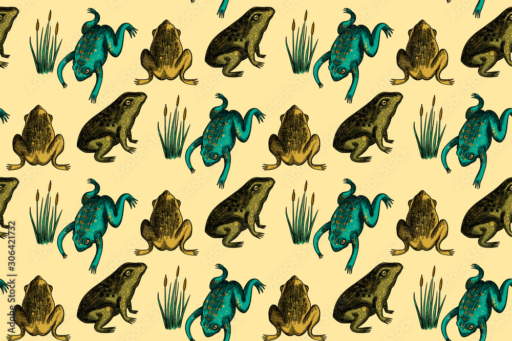 Obraz premium seamless pattern with frogs, hand-drawnать