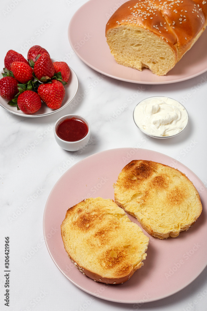 sliced brioche bread homemade with butter