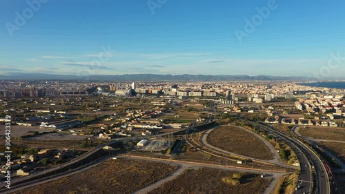 Valencia aerial shot la punta neighbourhood sunny day city center in background photo