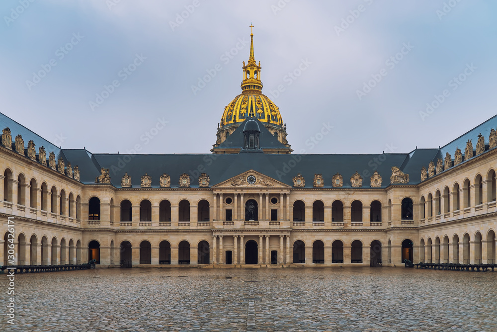 Les Invalides hospital inside courtyard. Les Invalides is the burial site for Napoleon Bonaparte.