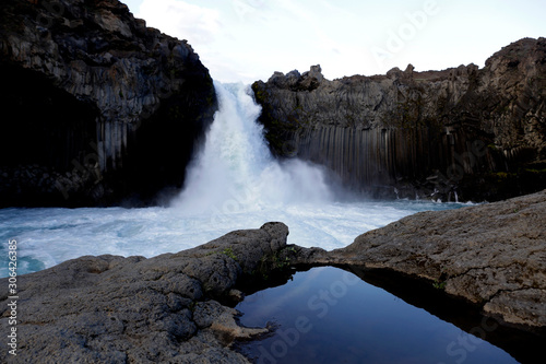 Waterfall in Iceland. Beautiful hidden waterfall named Aldeyjarfoss situated in the Highlands of Iceland. Wild nature. 