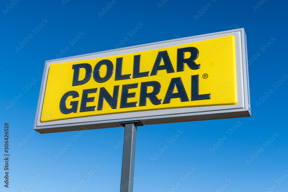 Dollar General Retail Store Exterior Sign and Logo. Stock Photo Adobe