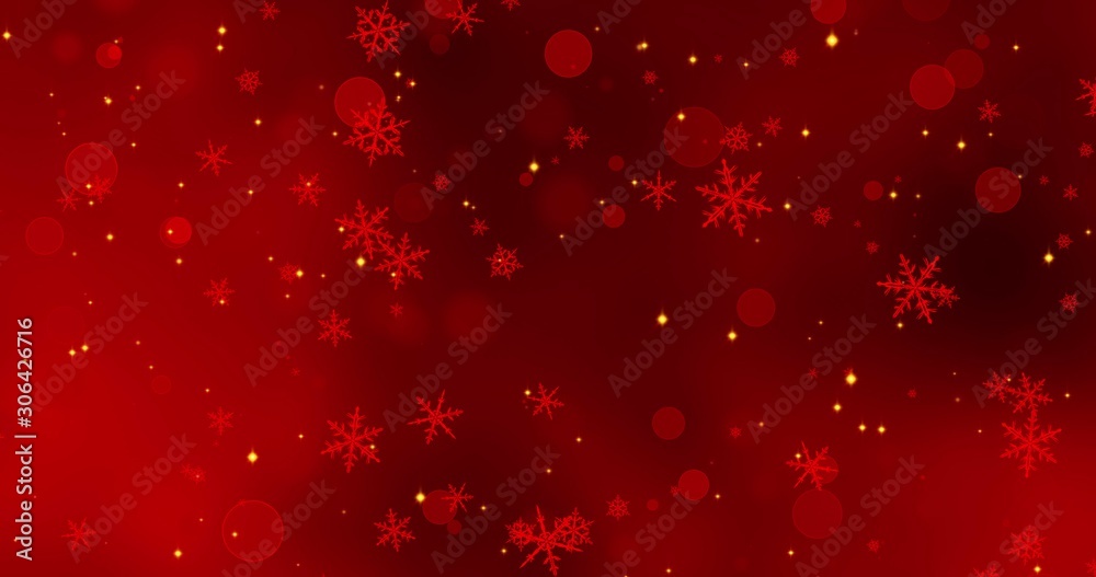 Red snowflakes and bokeh lights on the red Merry Christmas background. 3D rendering