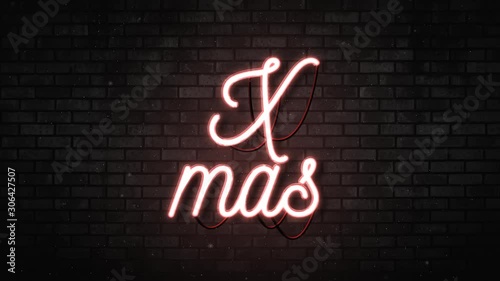 Merry Christmas with Text neon sign background brick wall resolution concept