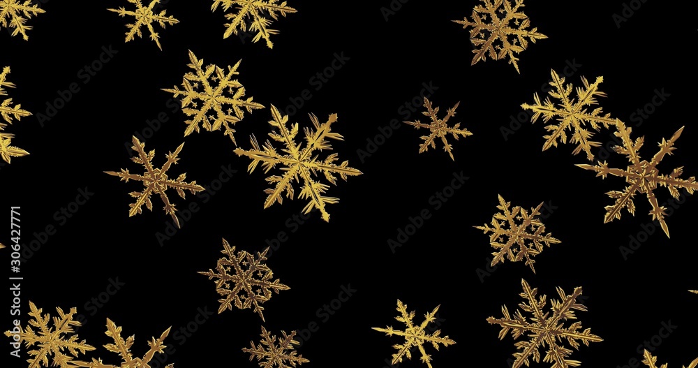 Golden snowflakes on black background. New year wallpaper. 3d render Golden snowflakes on black background. New year wallpaper. 3d render