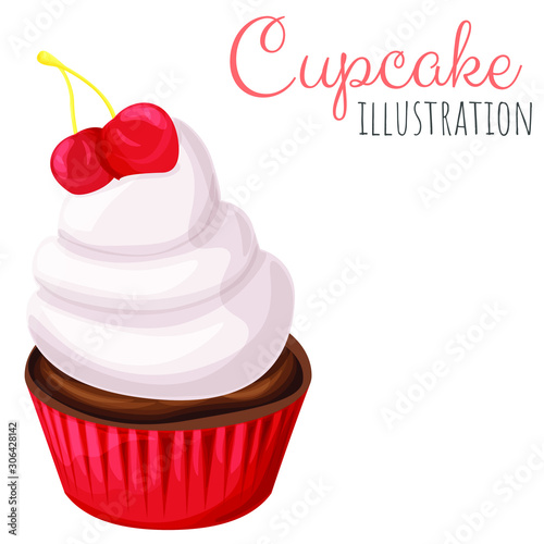 Delicious cute cupcake vector illustration  isolated cartoon style muffin dessert.
