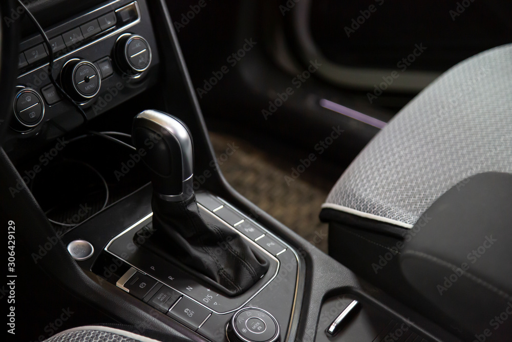 Automatic transmission of the car. Interior of the car.