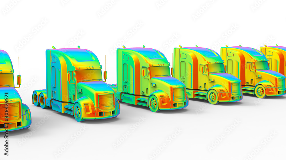 3D rendering - rainbow colored heavy truck - finite element analysis 3D rendering - rainbow colored heavy truck - finite element analysis