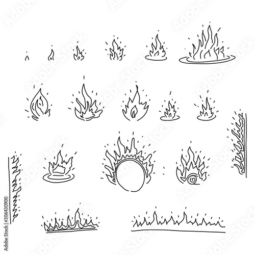 fire sketch set hand drawn flame