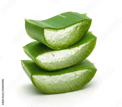 Aloe vera pieces isolated on a white background.