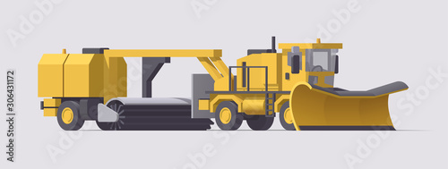 Snow removal truck. Vector isolated snowblower illustration. Airport cleaning machinery
