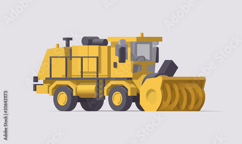 Snow removal truck. Vector isolated snowblower illustration. Airport cleaning machinery