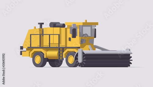 Snow removal truck. Vector isolated snowblower illustration. Airport cleaning machinery