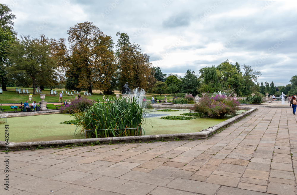 London, United Kingdom - August 28, 2018: The Italian Gardens at Hyde Park in London, UK