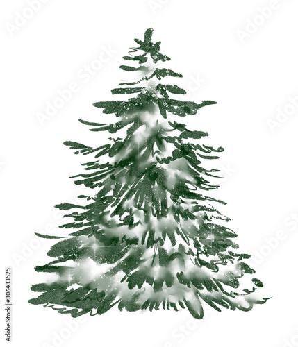 Christmas tree in snowy winter? watercolor