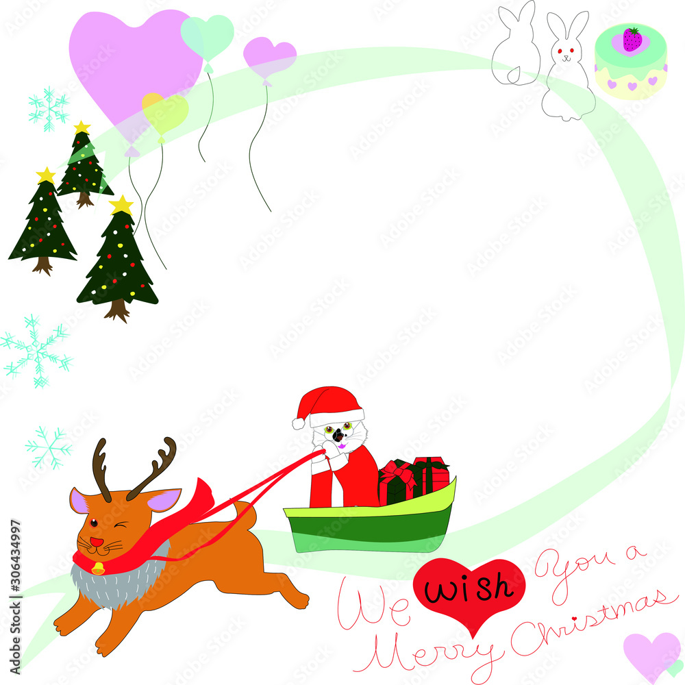 Christmas card. Merry Christmas. greeting card with cat illustration in Vector Christmas card. Merry Christmas. greeting card with cat illustration in Vector