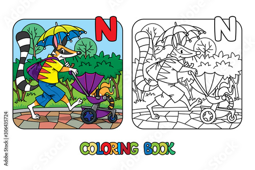 Numbat nanny ABC coloring book. Alphabet N