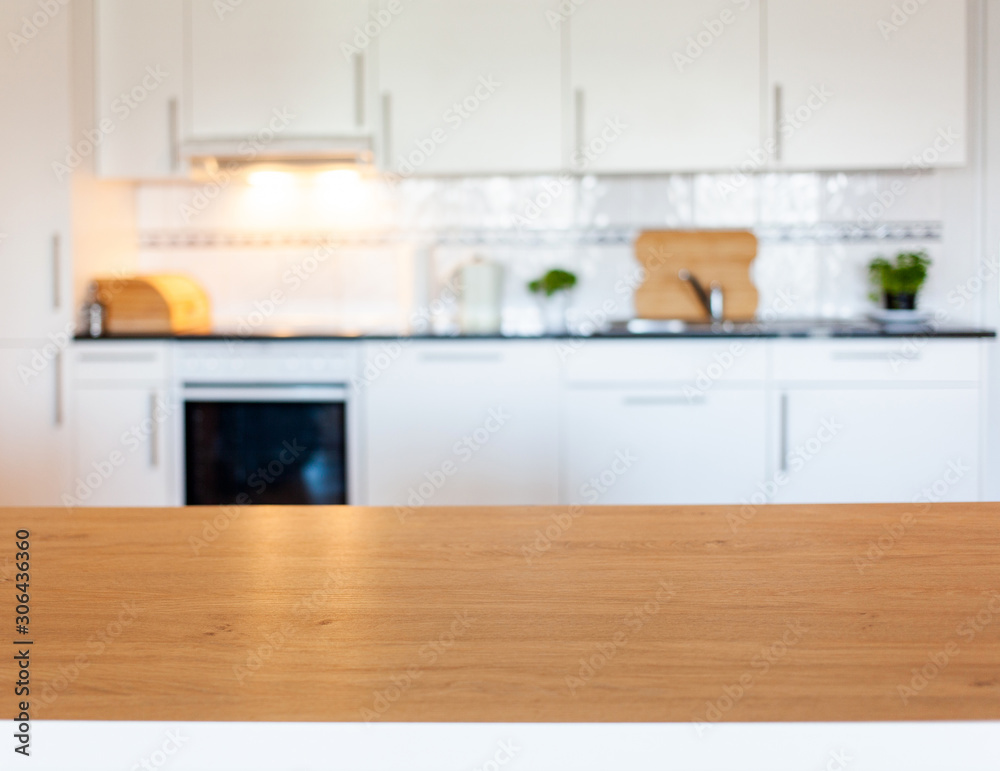 blurred kitchen interior with desk space blurred kitchen interior with desk space