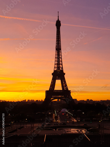 silhouette of eiffel tower at sunrise 