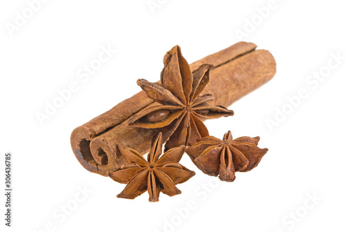 star anise and cinnamon stick on a white background isolated