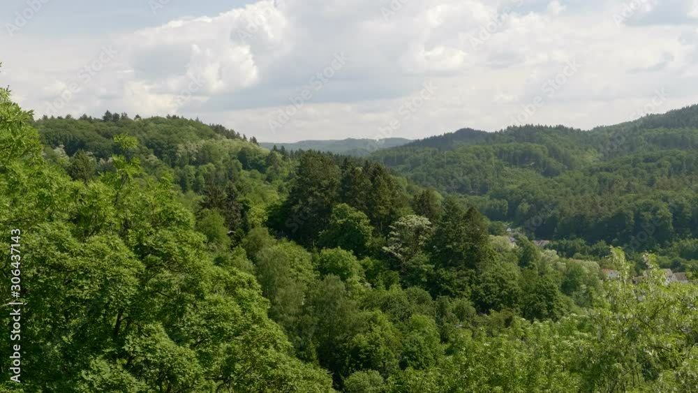 Nature forest landscape, green trees on hills. Beautiful sunny day. Static. Nature forest landscape, green trees on hills. Beautiful sunny day. Static.