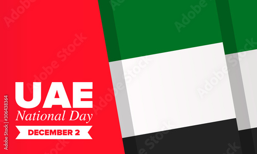 National Day in United Arab Emirates. National happy holiday, celebrated annual in December 2. UAE flag. Patriotic elements. Poster, card, banner and background. Vector illustration