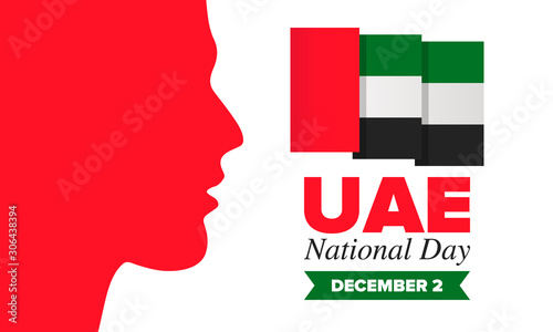 National Day in United Arab Emirates. National happy holiday, celebrated annual in December 2. UAE flag. Patriotic elements. Poster, card, banner and background. Vector illustration