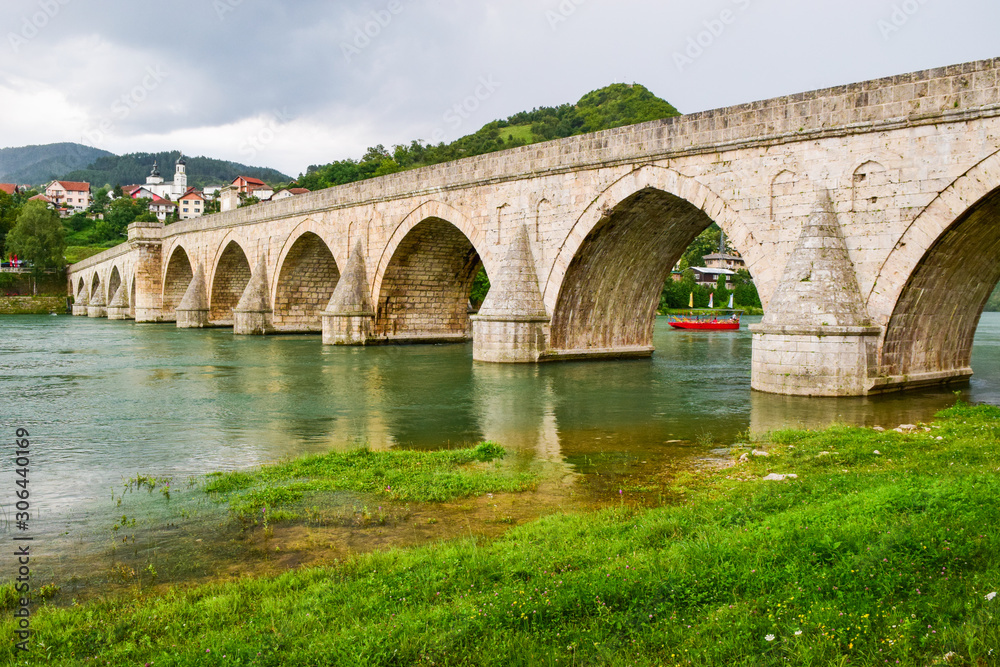The Mehmed Pasa Sokolovic Bridge over the Drina River, Bosnia and Herzegovina.