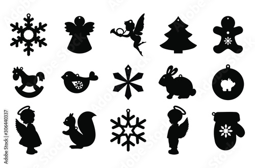 Simple contour elements of Christmas decor. Isolated background. Vector