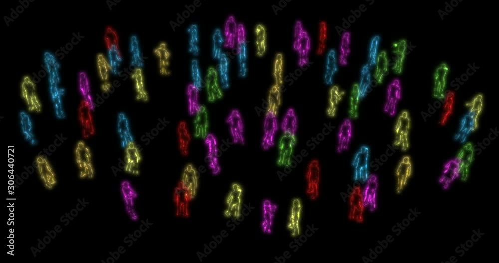 Realistic crowd of people in neon lights. lgbt pride crowd neon. Rainbow love concept. 4k Realistic crowd of people in neon lights. lgbt pride crowd neon. Rainbow love concept. 4k