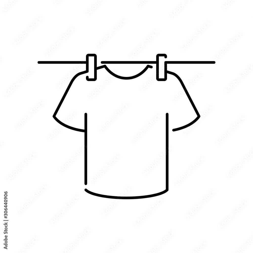 Icono plano lineal camiseta t colgada en tendedero en color negro Stock  Vector | Adobe Stock