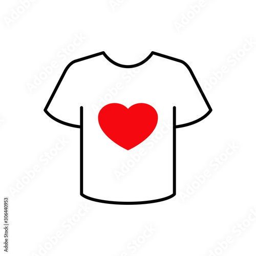 Icono plano lineal camiseta t con corazón con color rojo
