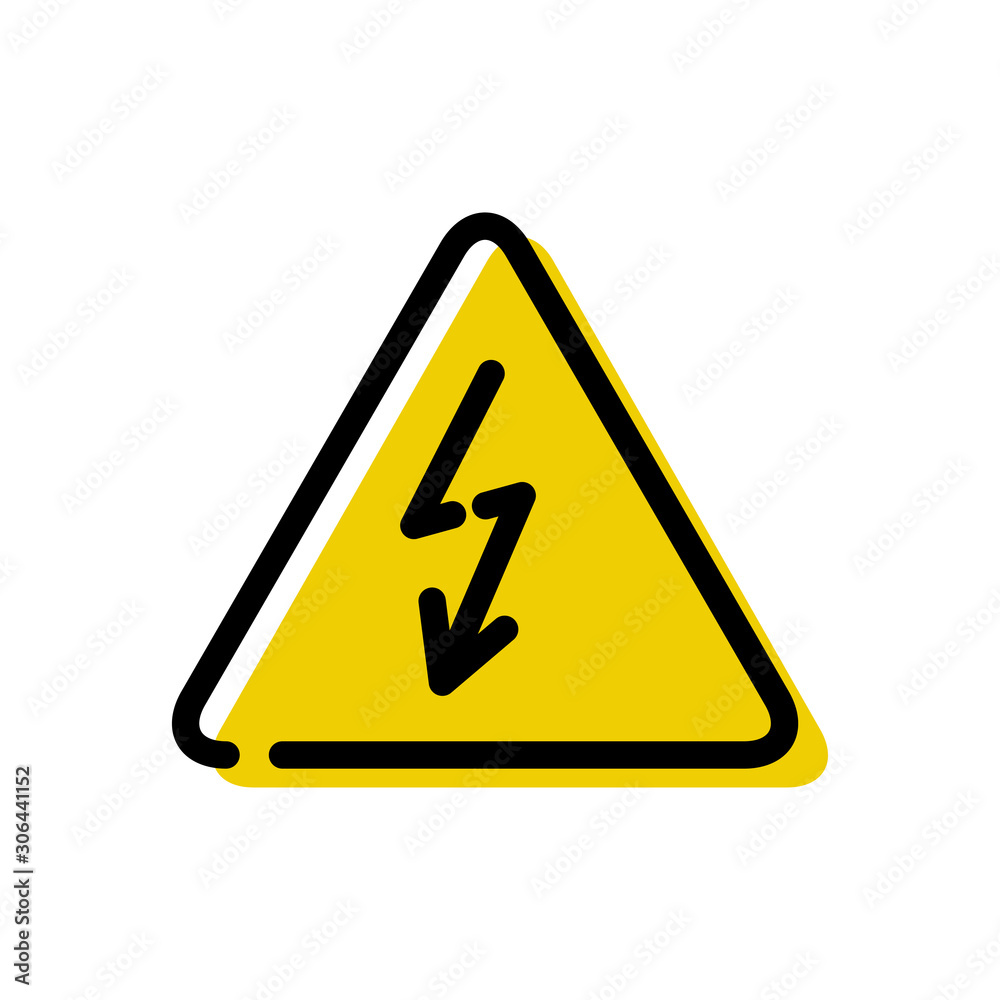 Señal de advertencia de peligro. Icono plano lineal señal triángulo amarillo peligro alta tensión Señal de advertencia de peligro. Icono plano lineal señal triángulo amarillo peligro alta tensión