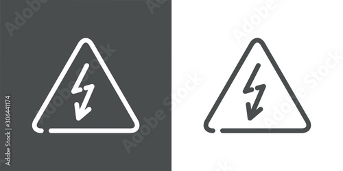 Señal de advertencia de peligro. Icono plano lineal señal triángulo peligro alta tensión en fondo gris y fondo blanco