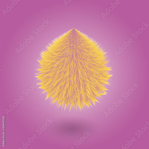 Cute realistic hair fur ball. Vector illustration  made in 3d style. Colorful toy isolated on background 