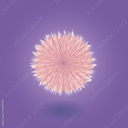 Cute realistic hair fur ball. Vector illustration  made in 3d style. Colorful toy isolated on background 