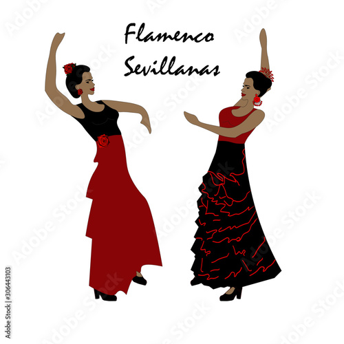 Flamenco dancers dancing sevillanas - traditional spanish dance. photo
