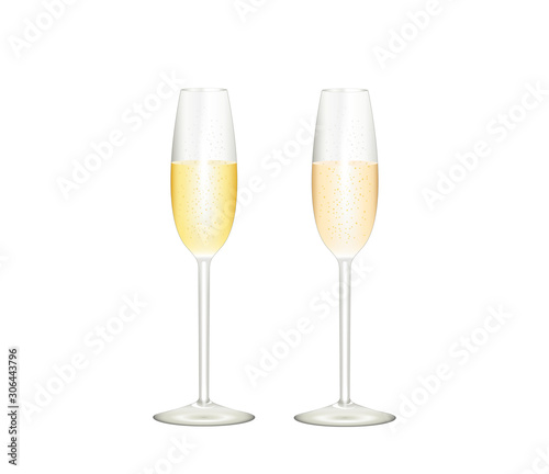 Sekt Gläser gefüllt mit Sekt und rosé Schaumwein, Vektor Illustration isoliert auf weißem Hintergrund