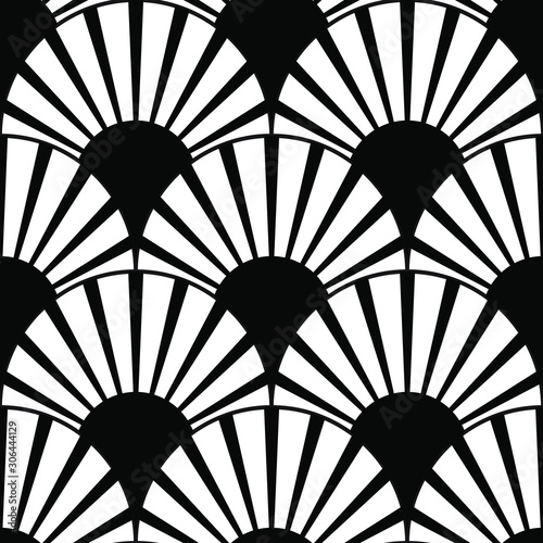 Abstract round pattern, geometric seamless background with flowers, black and white vector illustration, floral pattern