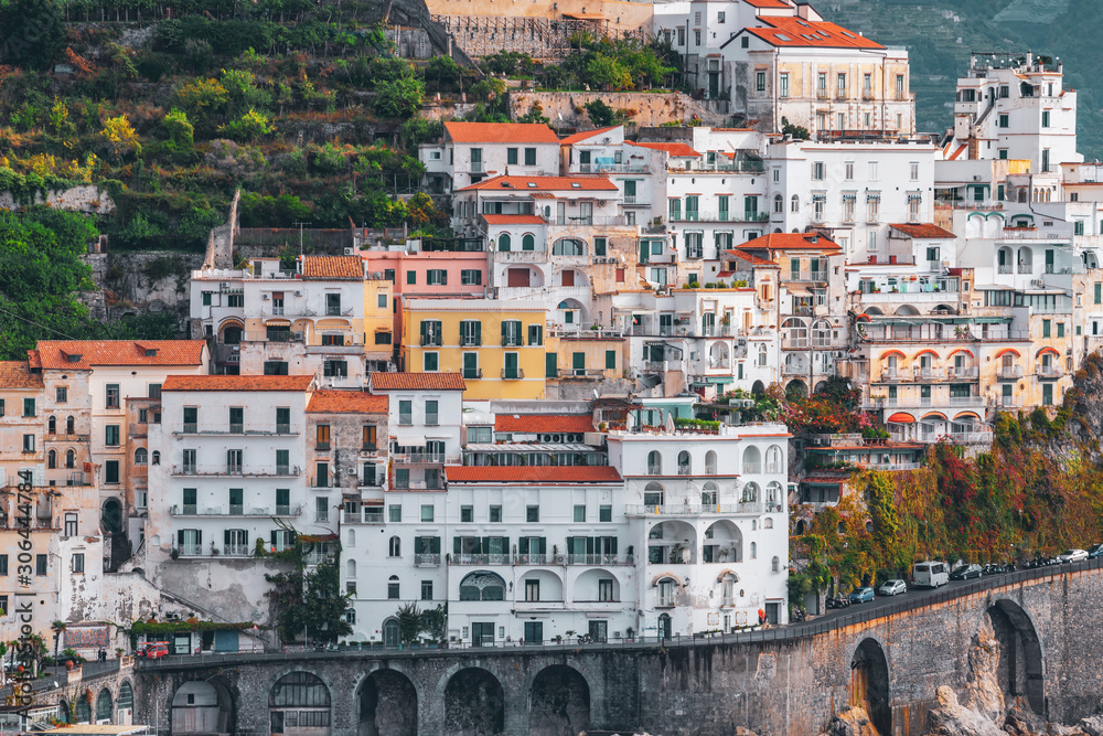 Beautiful colorful houses in Amalfi. Amalfi coast.