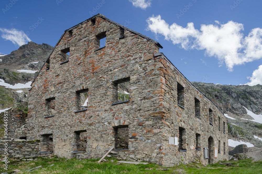 Ruin of the historic gold mine in the Alps