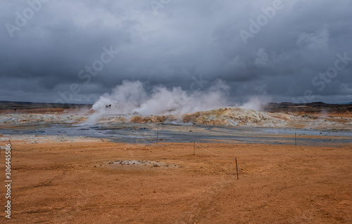 Hverir geothermal area in North Iceland. dy geysers and sulfur field. Orange mountains Iceland. © Сергій Вовк