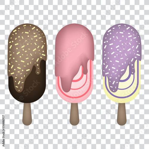 Ice cream set with different flavours, vector illustration.