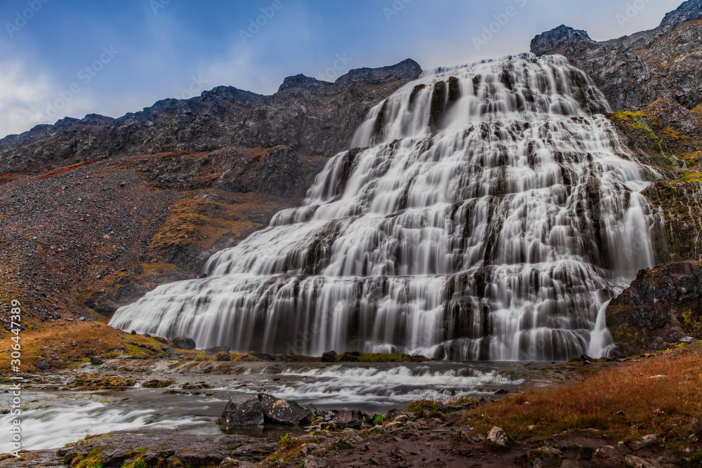 Obraz premium Dynjandi waterfall, Westfjords, Iceland. Long exposure picture. September 2019