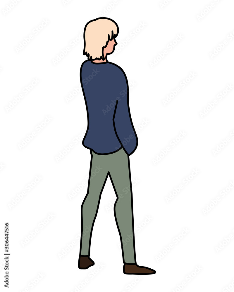 young man of back position on white background young man of back position on white background